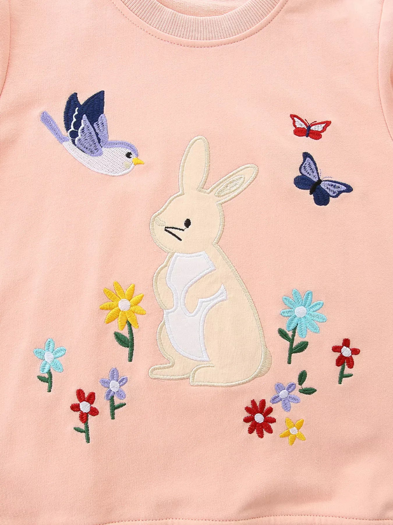 Trendsi Children's Cute Bunny Embroidered Round Neck Sweatshirt