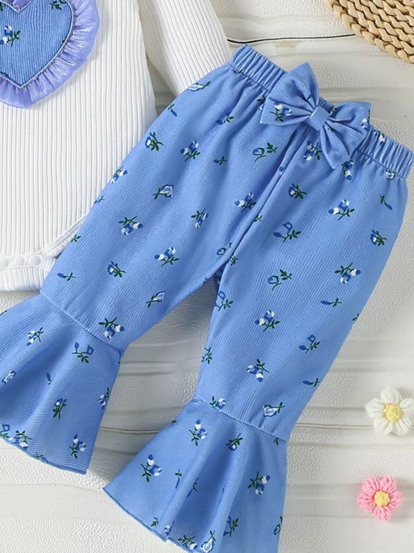 Trendsi Children's Ruffled Bodysuit and Floral Pants Outfit Set with Headband