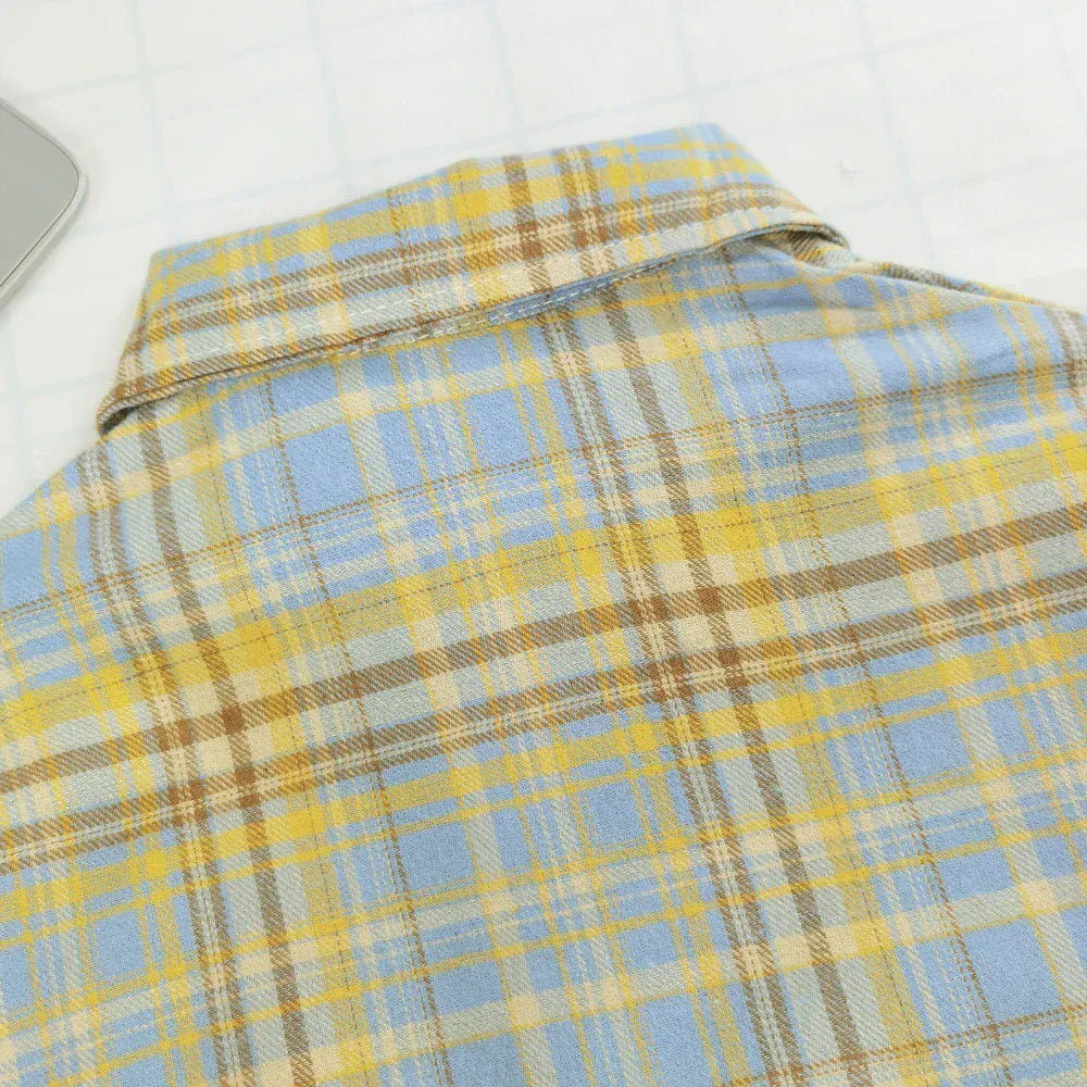 Trendy Kids Apparel Kids Clothing Boys' Loose Fit Plaid Cotton Long Sleeve Shirt