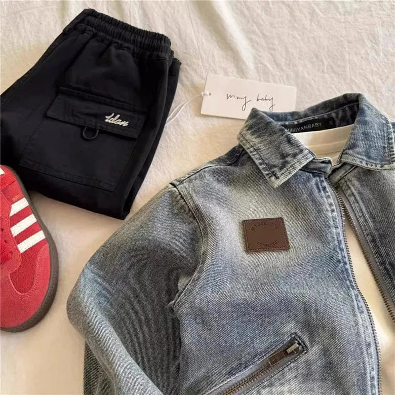 Trendy Kids Apparel Kids Clothing Boys' Zipper Denim Jacket | Loose Fit Retro Style