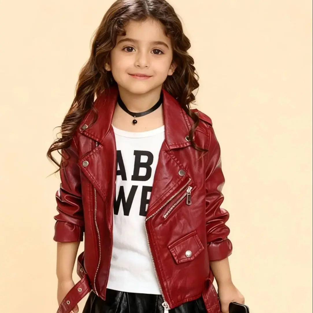 Trendy Kids Apparel Kids Clothing Girls Belted PU Jacket