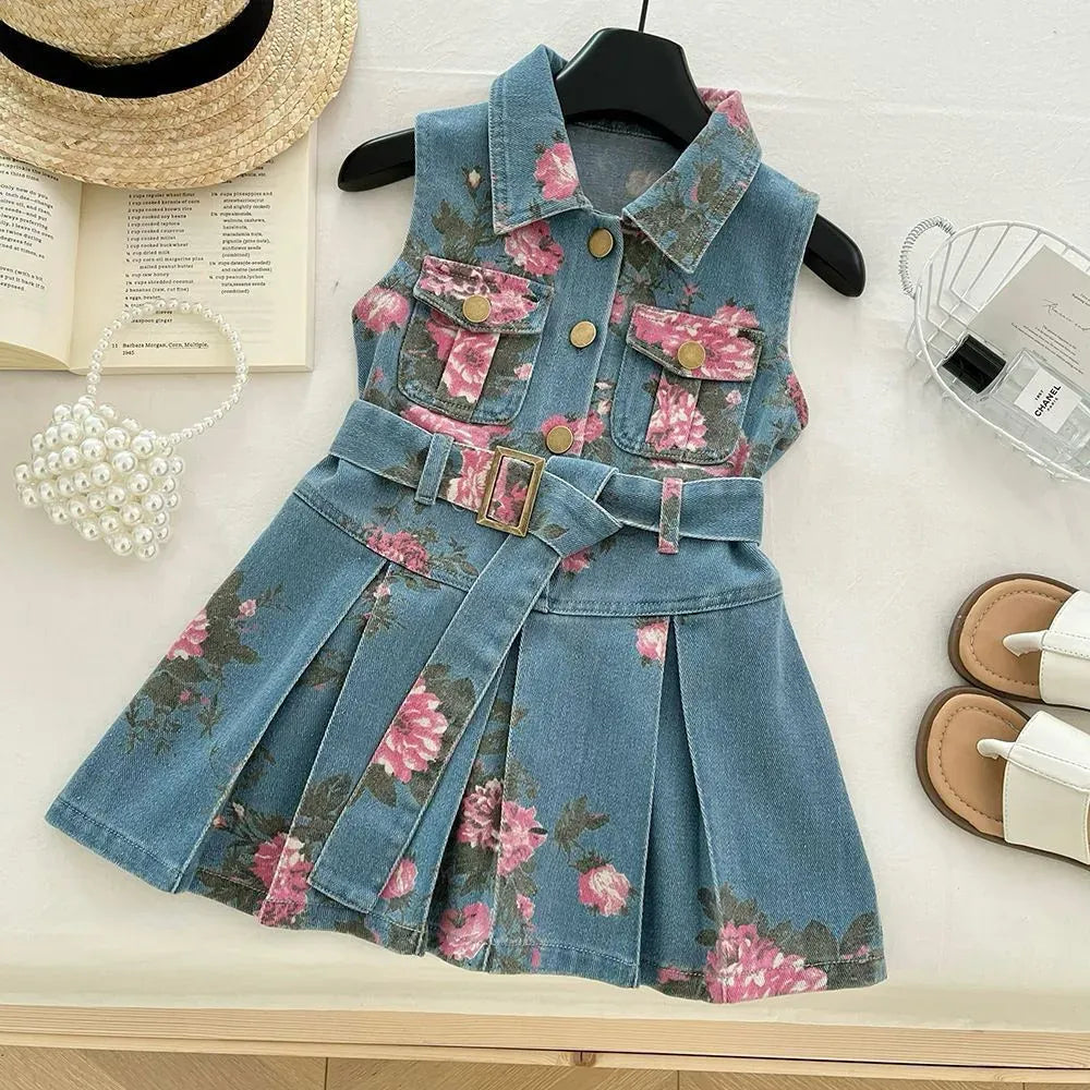 Trendy Kids Apparel Kids Clothing Girls Denim Belt Dress