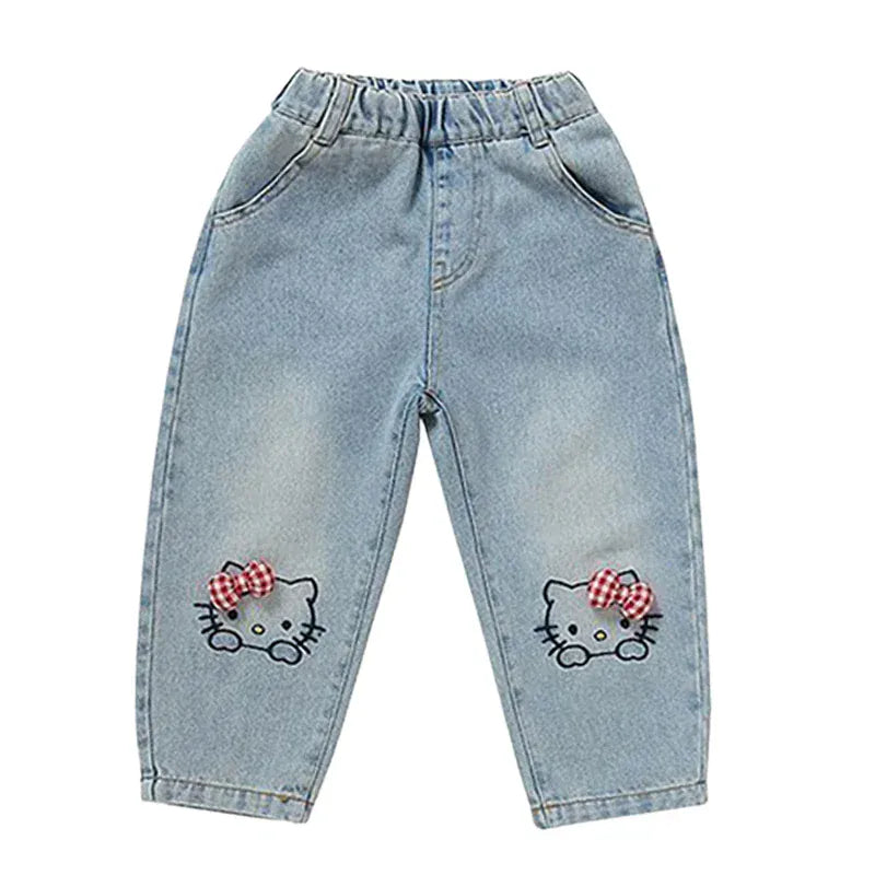 Trendy Kids Apparel Kids Clothing Girls Denim Pants Cartoon Hello Kitty