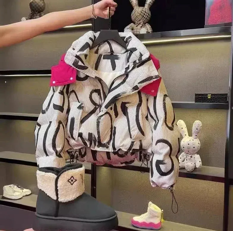 Trendy Kids Apparel Kids Clothing Girls' Versatile Graffiti Cotton Puffer