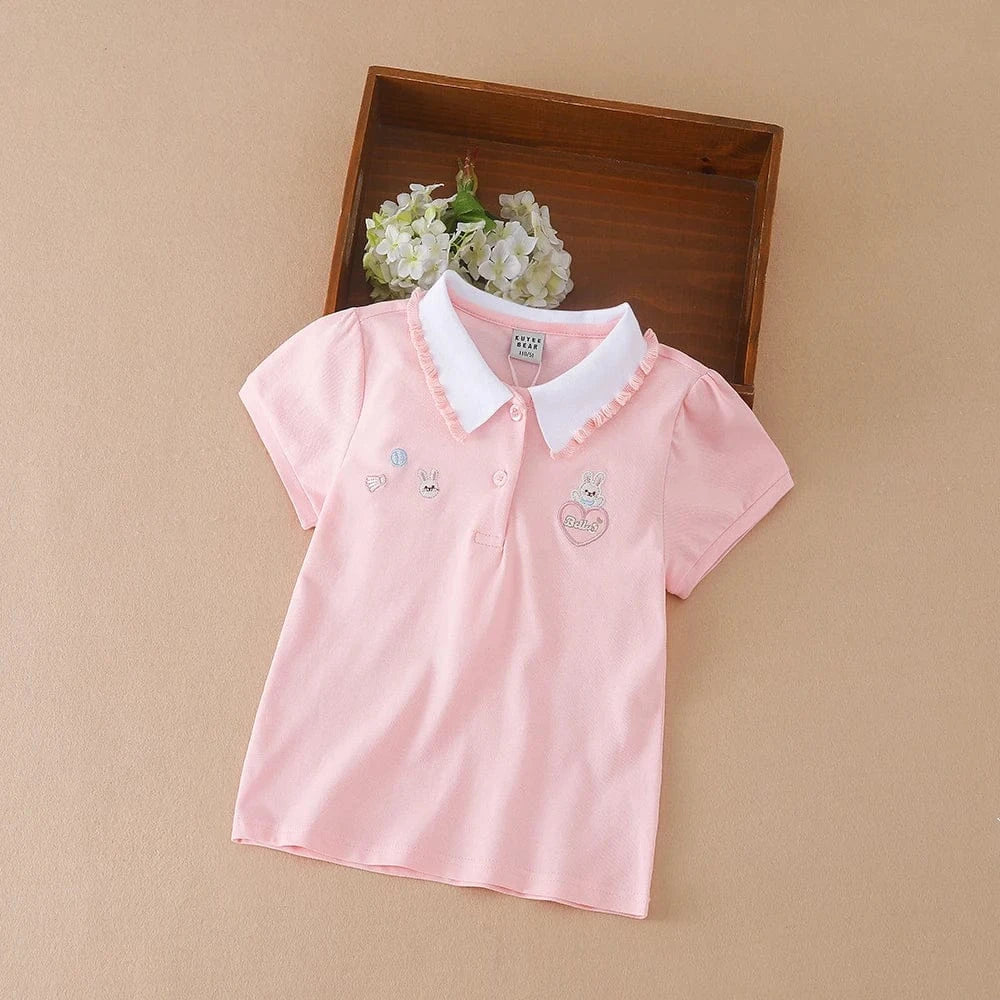 Trendy Kids Apparel Kids Clothing New Short Sleeve Cotton Top with Turn-Down Collar