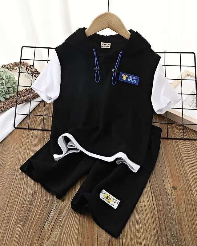 Trendy Kids Apparel Kids Clothing Summer 2-Piece Waffle Outfit | Short Sleeve Hoodie & Matching Bottoms