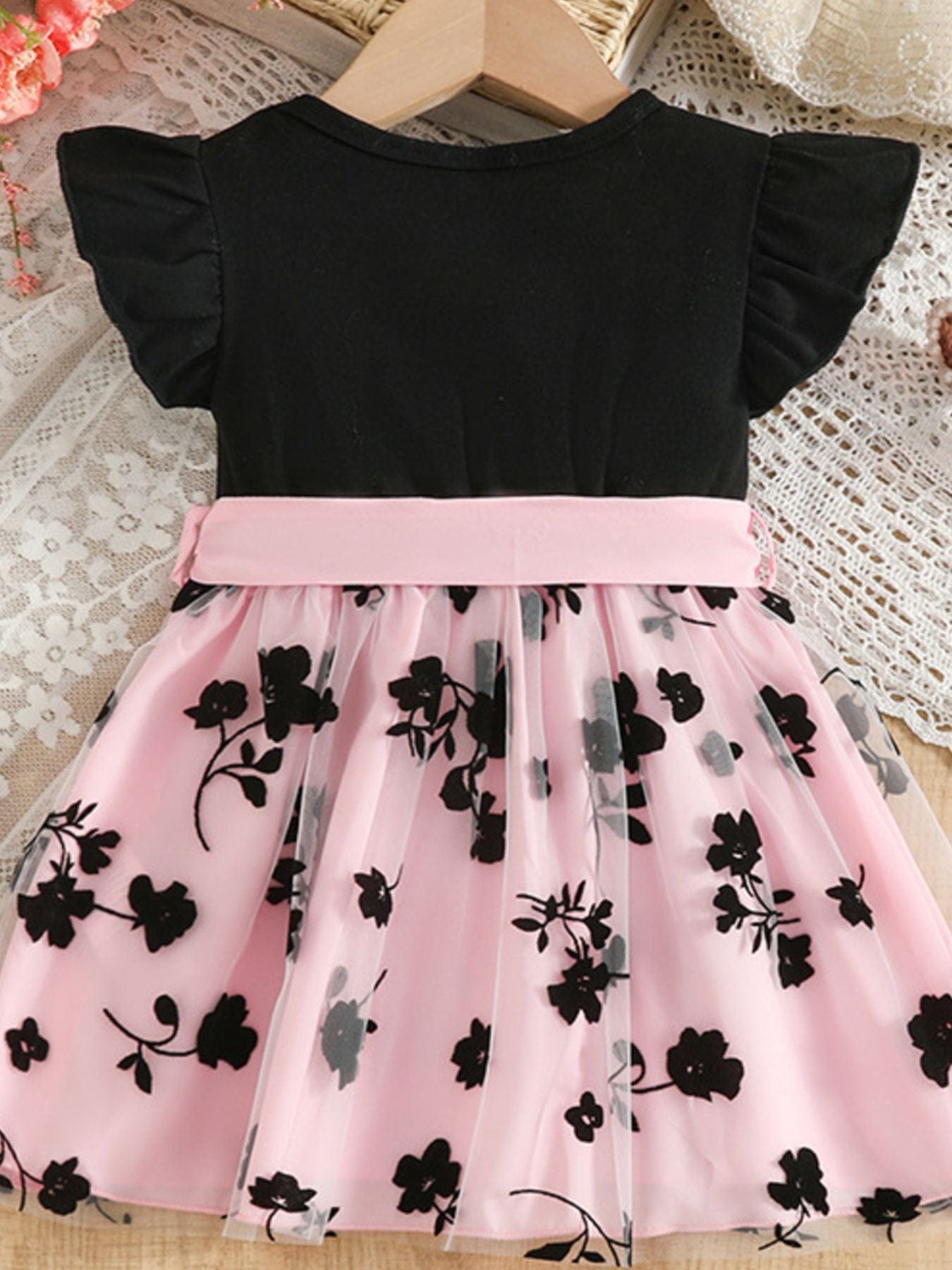 Trendy Kids Apparel US Kids Clothing Children's Floral Print Mesh Bowknot Toddler Dress