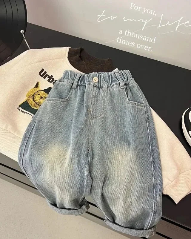 Trendy Kids Apparel Kids Clothing Boys' New Fashionable Loose Fit Straight Leg Denim Jeans