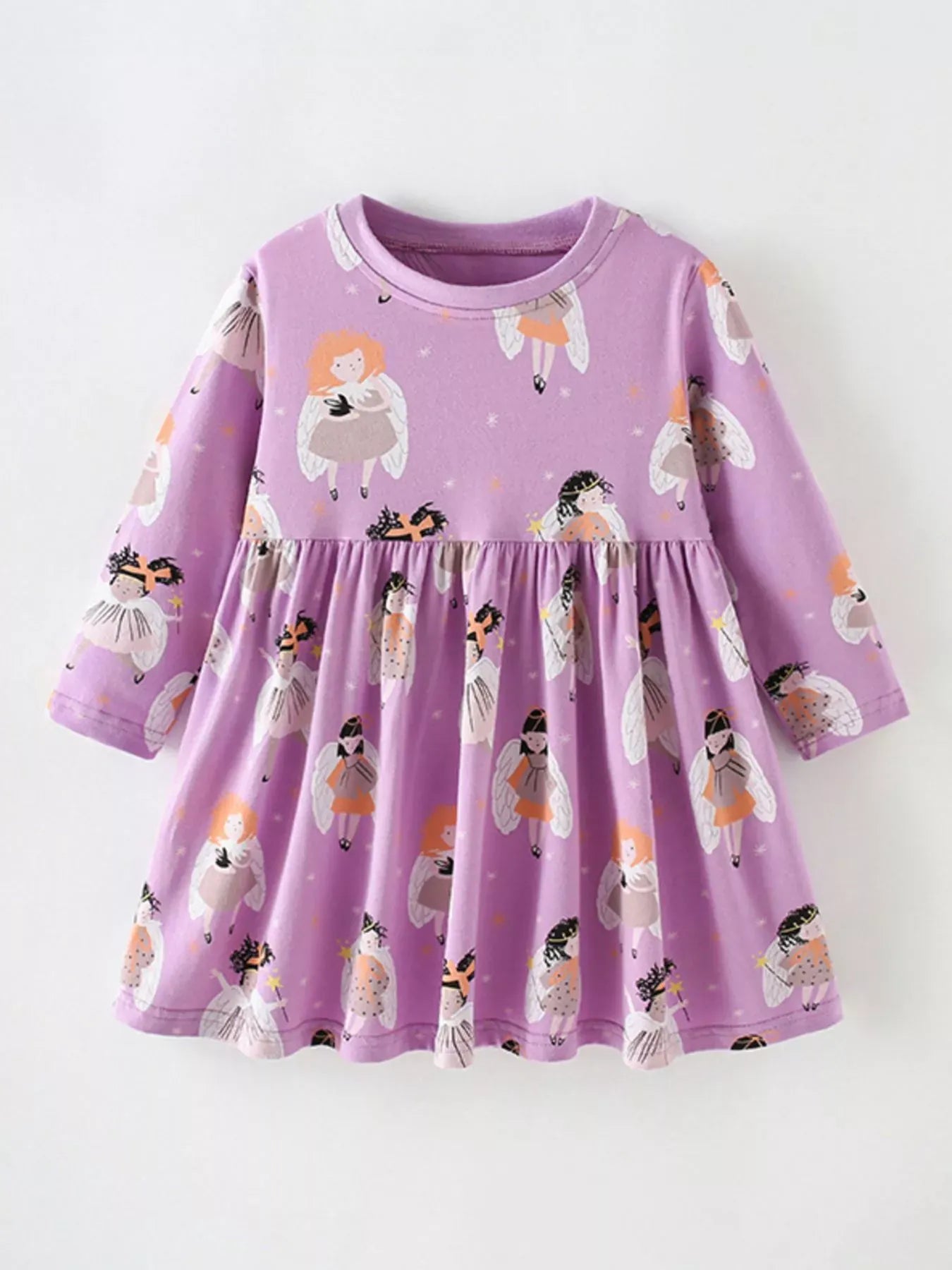 Trendsi Children's Angel Print Long Sleeve Casual Dress