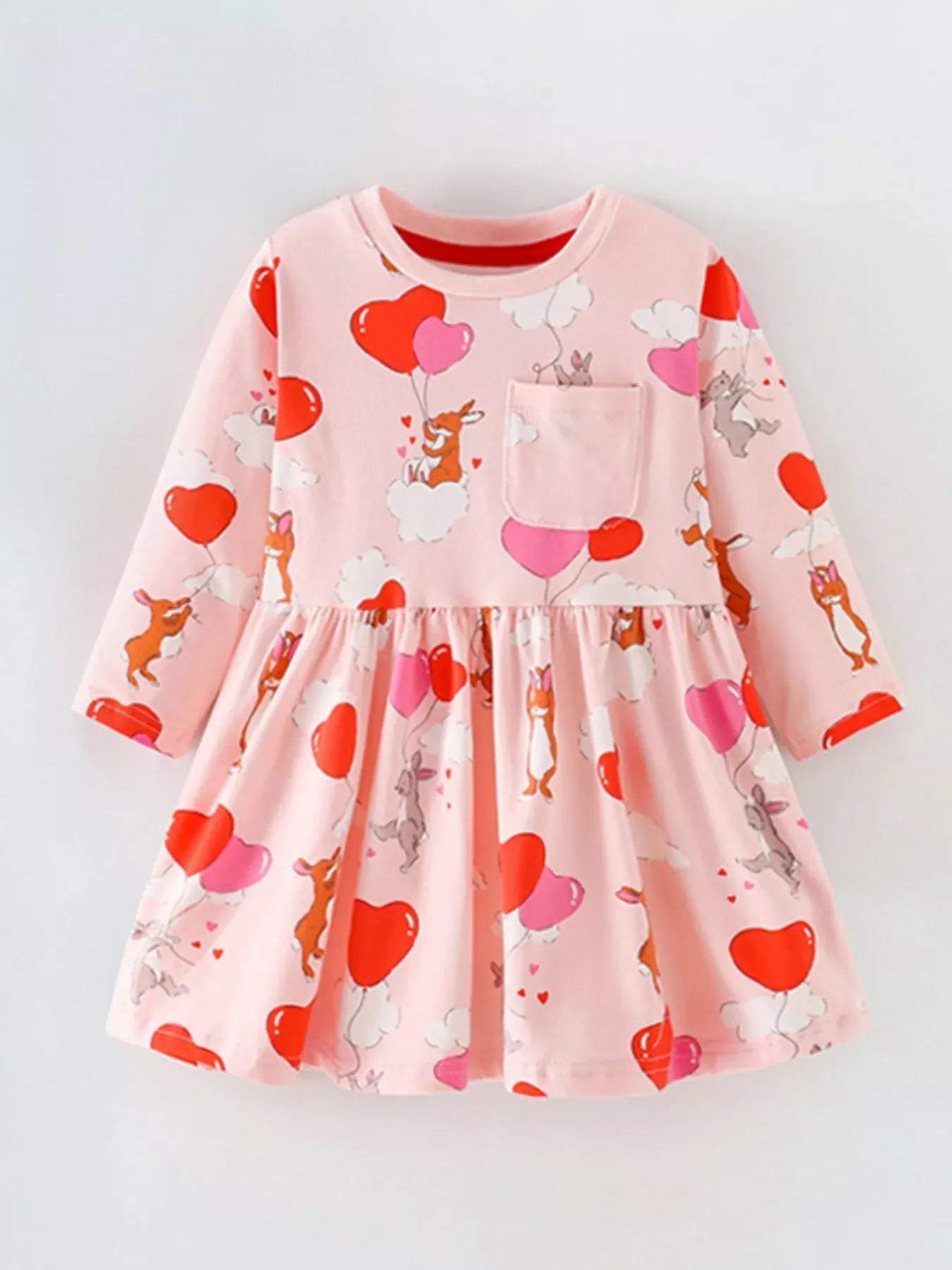 Trendsi Children's Animal Heart Balloon Print Long Sleeve Dress
