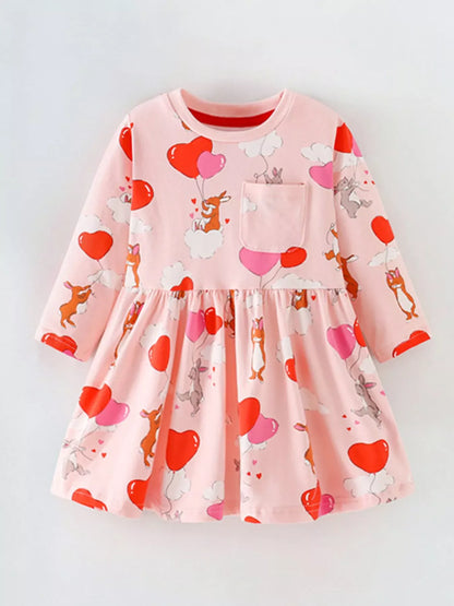 Trendsi Children's Animal Heart Balloon Print Long Sleeve Dress