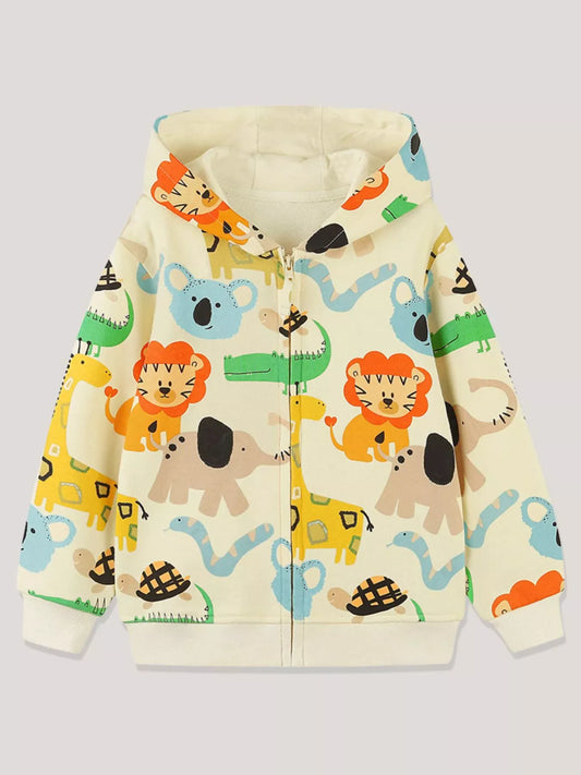 Trendsi Children's Animal Print Zip-Up Hoodie