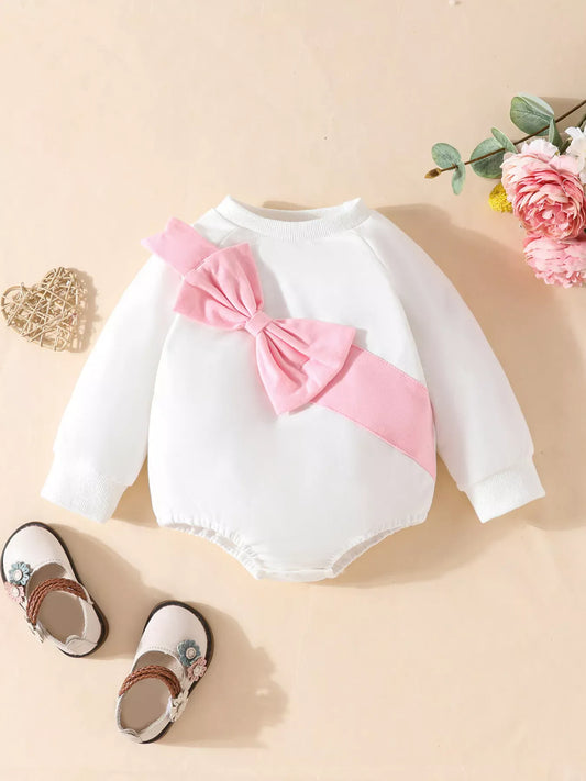 Trendsi Children's Bow Decor Long Sleeve Baby One-Piece Bodysuit