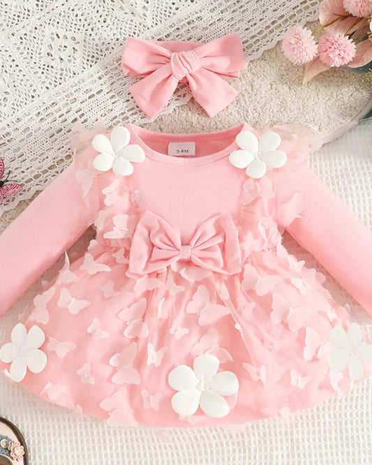 Trendsi Children's Butterfly Decor Flower Applique Dress with Headband