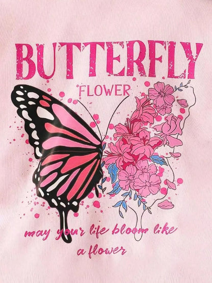 Trendsi Children's Butterfly Flower Hoodie & Pants Set