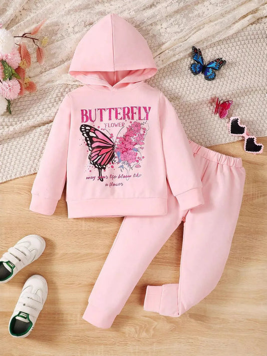 Trendsi Children's Butterfly Flower Hoodie & Pants Set