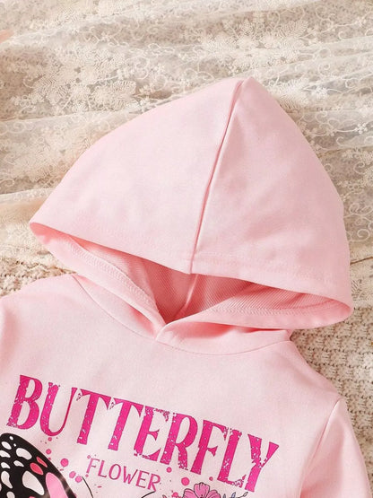 Trendsi Children's Butterfly Flower Hoodie & Pants Set