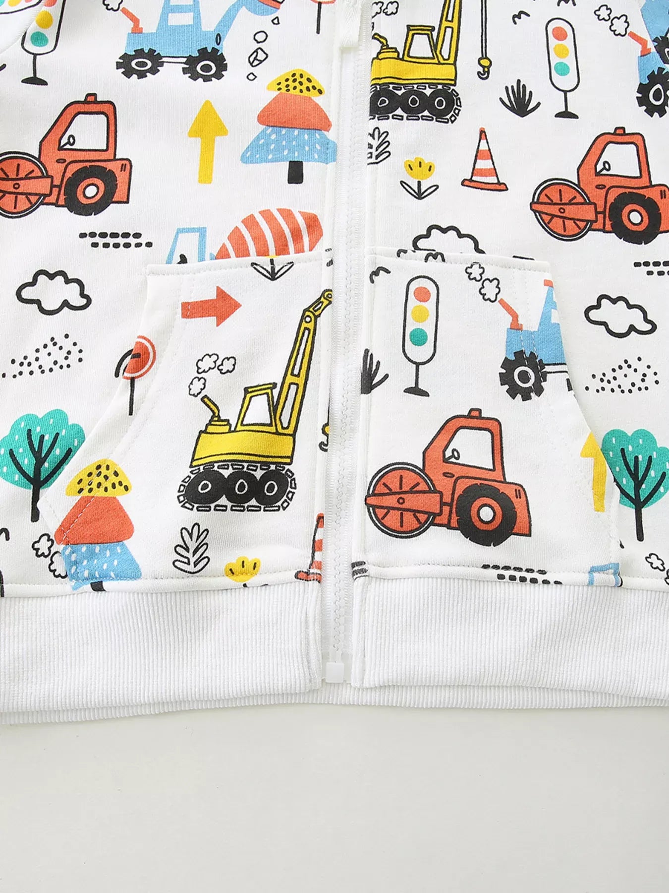 Trendsi Children's Cartoon Construction Vehicle Print Zip-Up Jacket
