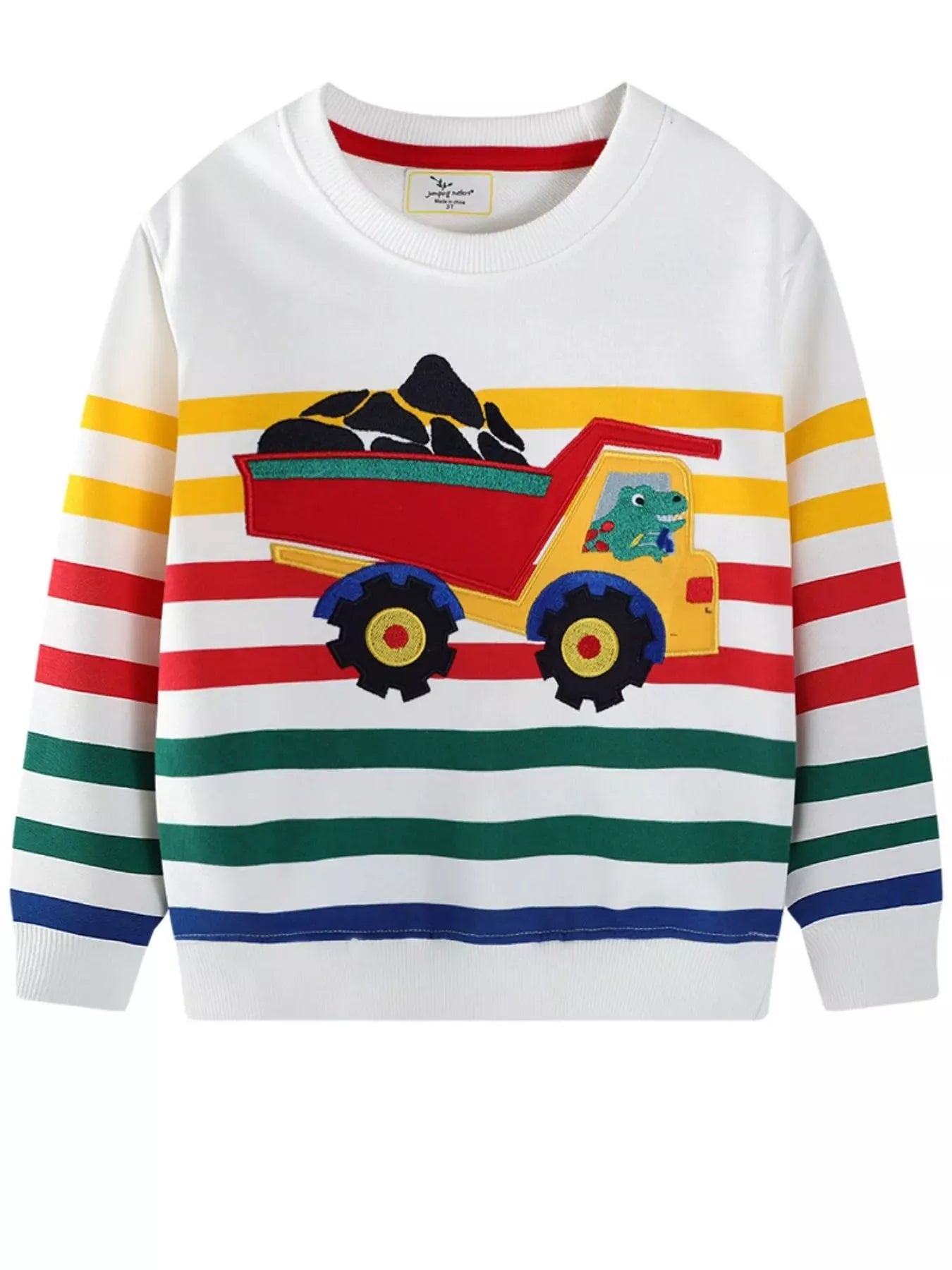 Trendsi Children's Cartoon Truck Striped Sweatshirt