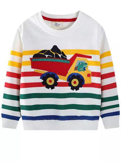 Trendsi Children's Cartoon Truck Striped Sweatshirt