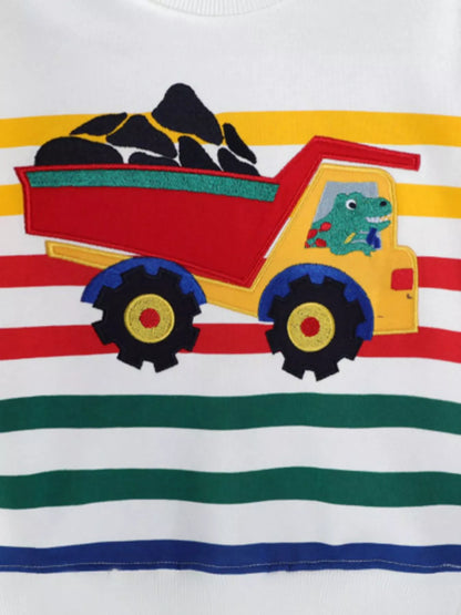 Trendsi Children's Cartoon Truck Striped Sweatshirt