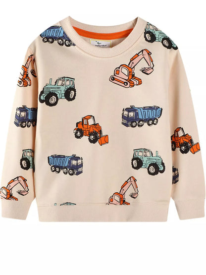 Trendsi Children's Cartoon Vehicle Print Crew Neck Sweatshirt