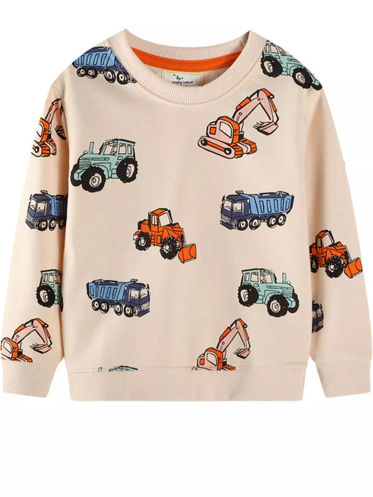 Trendsi Children's Cartoon Vehicle Print Crew Neck Sweatshirt