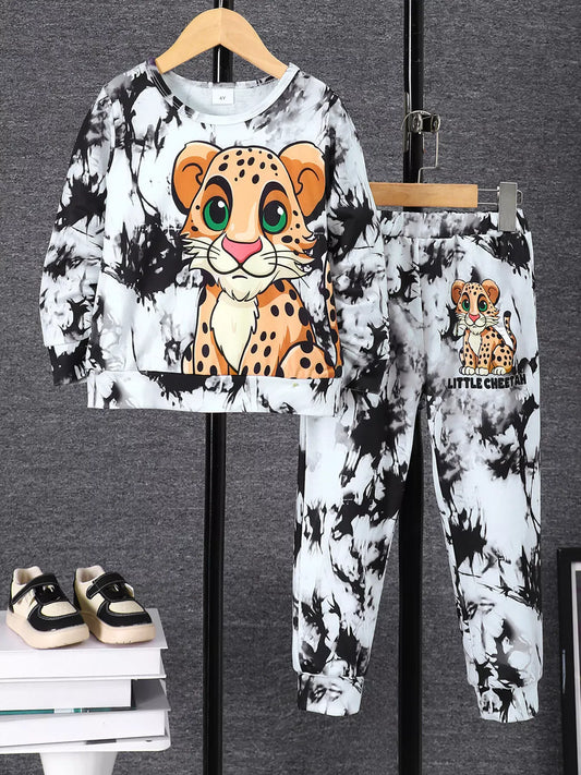 Trendsi Children's Cheetah Tie-Dye Top and Pants Set