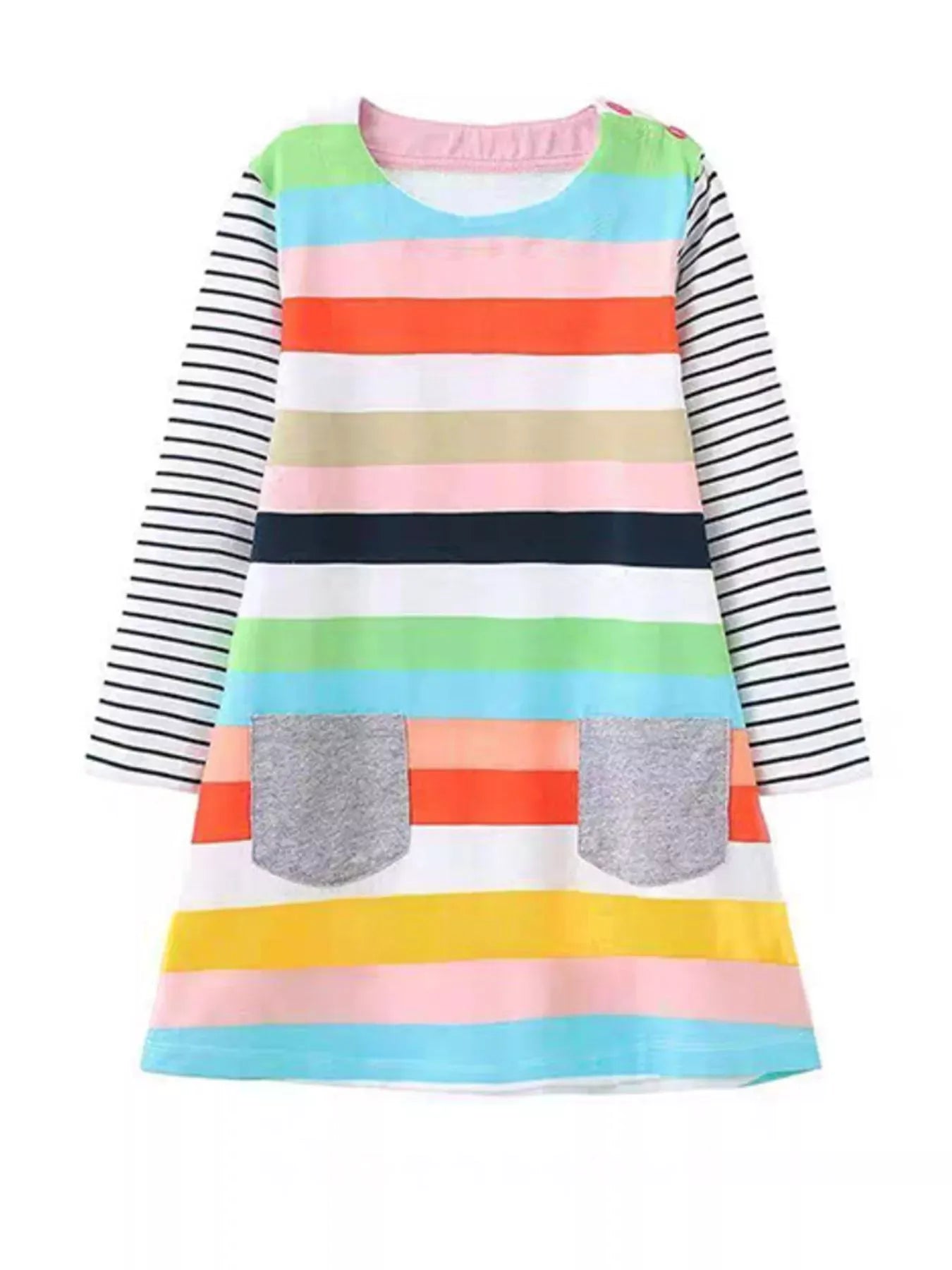Trendsi Children's Colorful Striped Long Sleeve Casual Dress