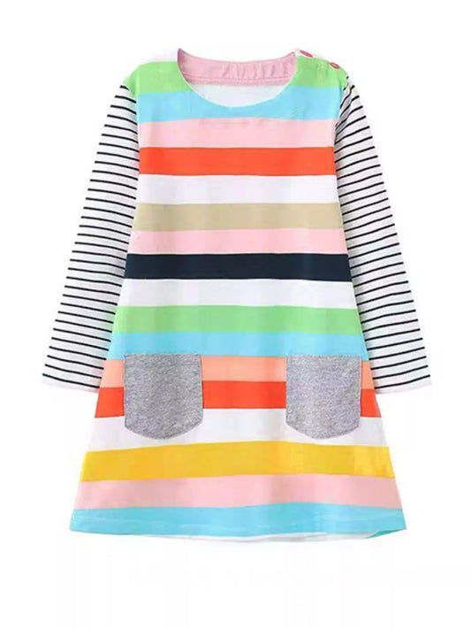 Trendsi Children's Colorful Striped Long Sleeve Casual Dress