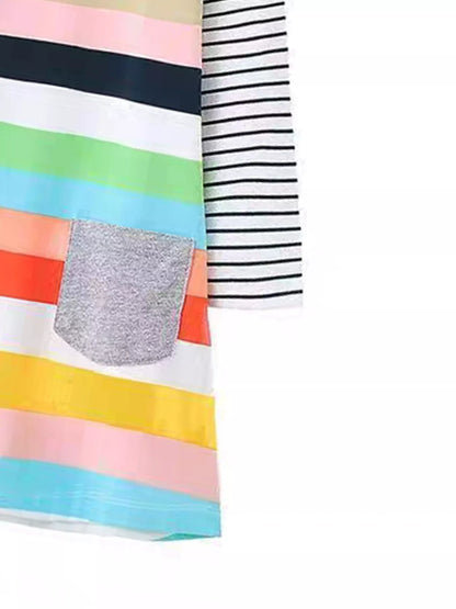 Trendsi Children's Colorful Striped Long Sleeve Casual Dress