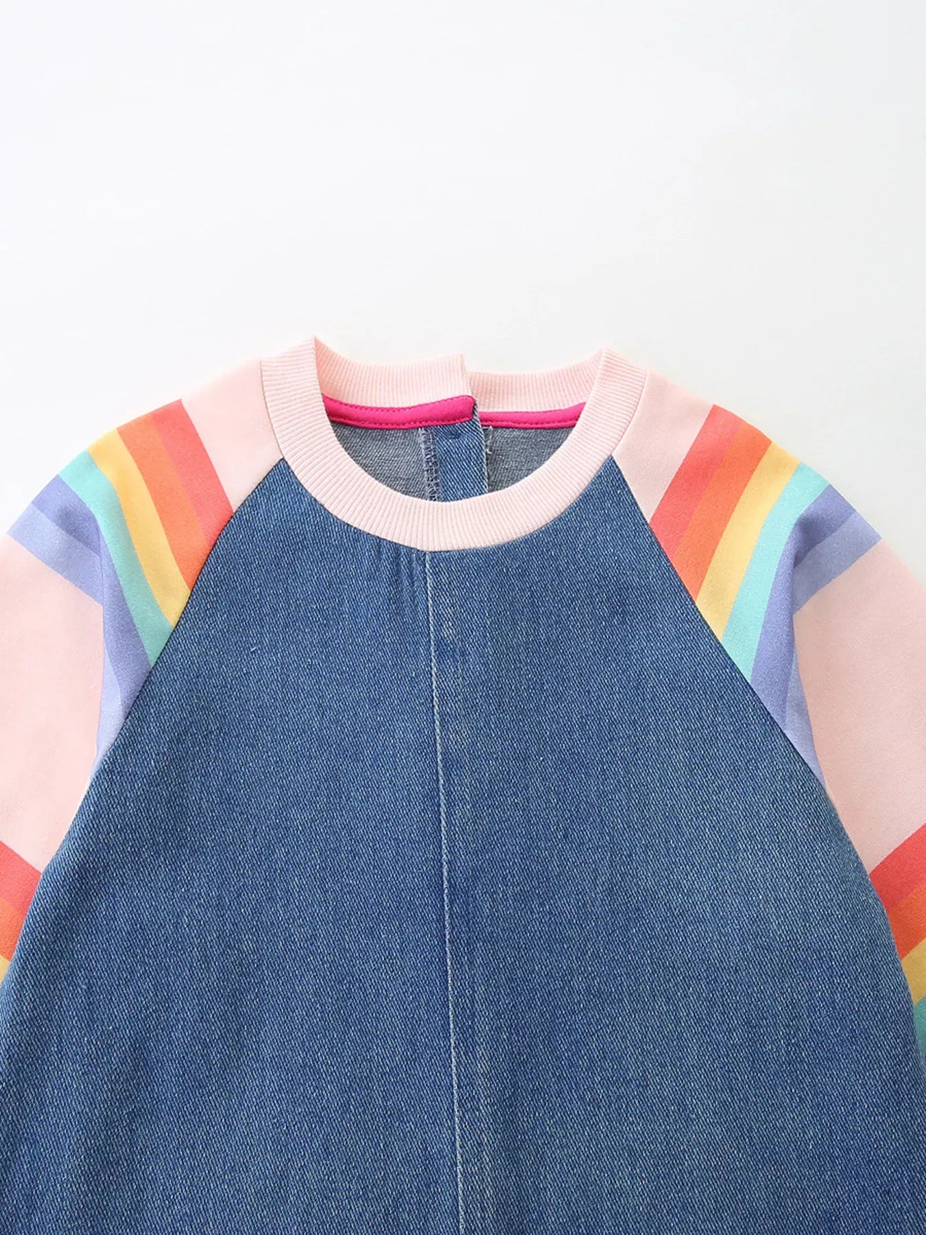 Trendsi Children's Contrast Raglan Sleeve Denim Dress