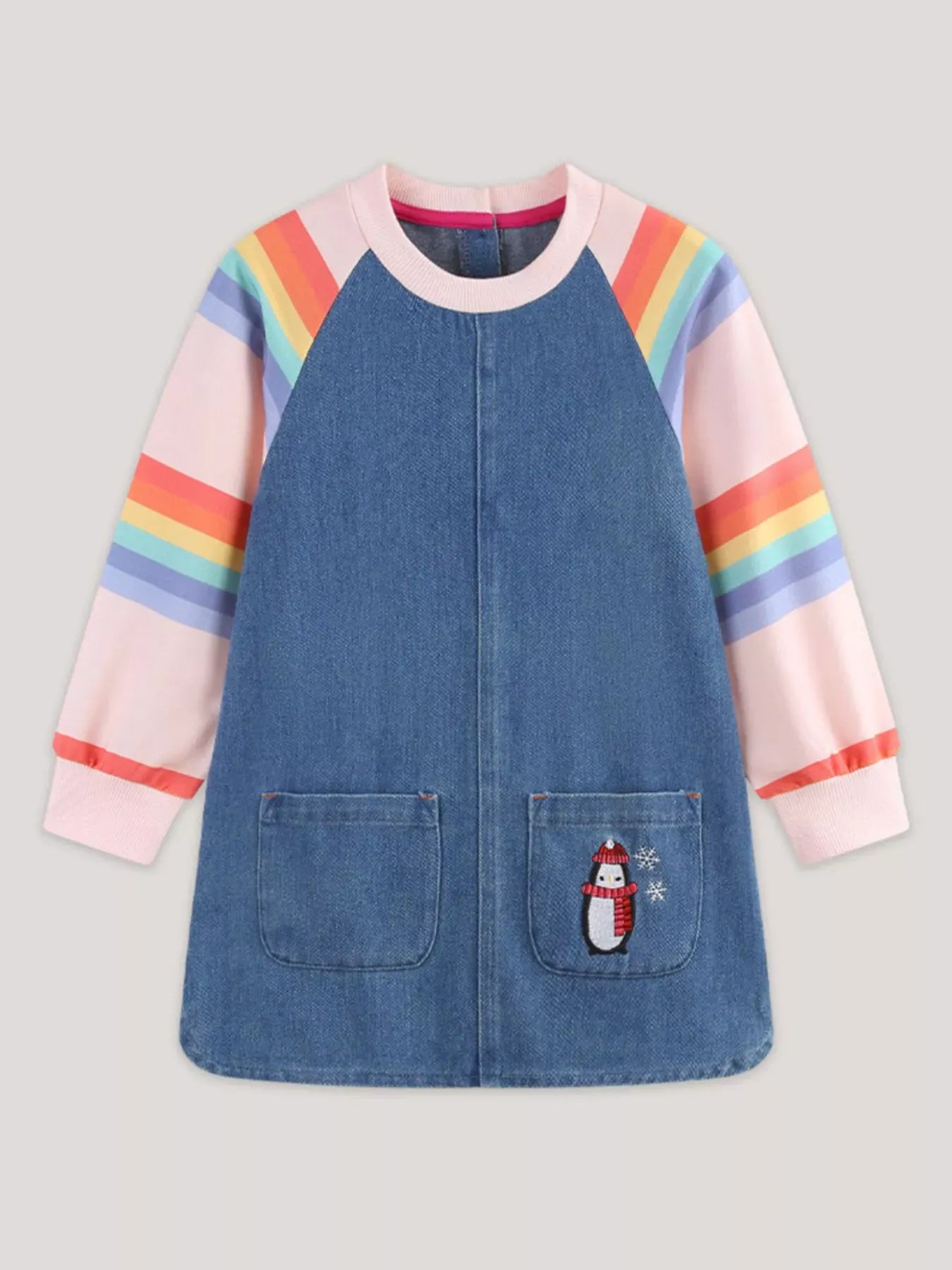 Trendsi Children's Contrast Raglan Sleeve Denim Dress
