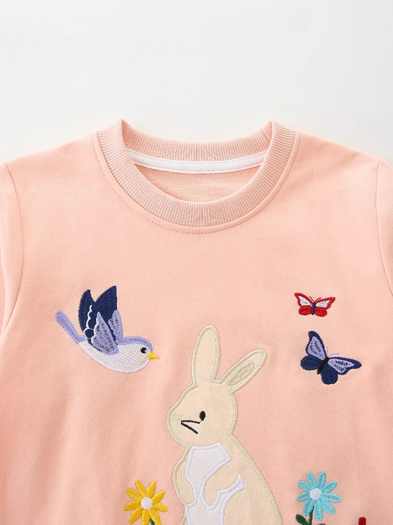 Trendsi Children's Cute Bunny Embroidered Round Neck Sweatshirt
