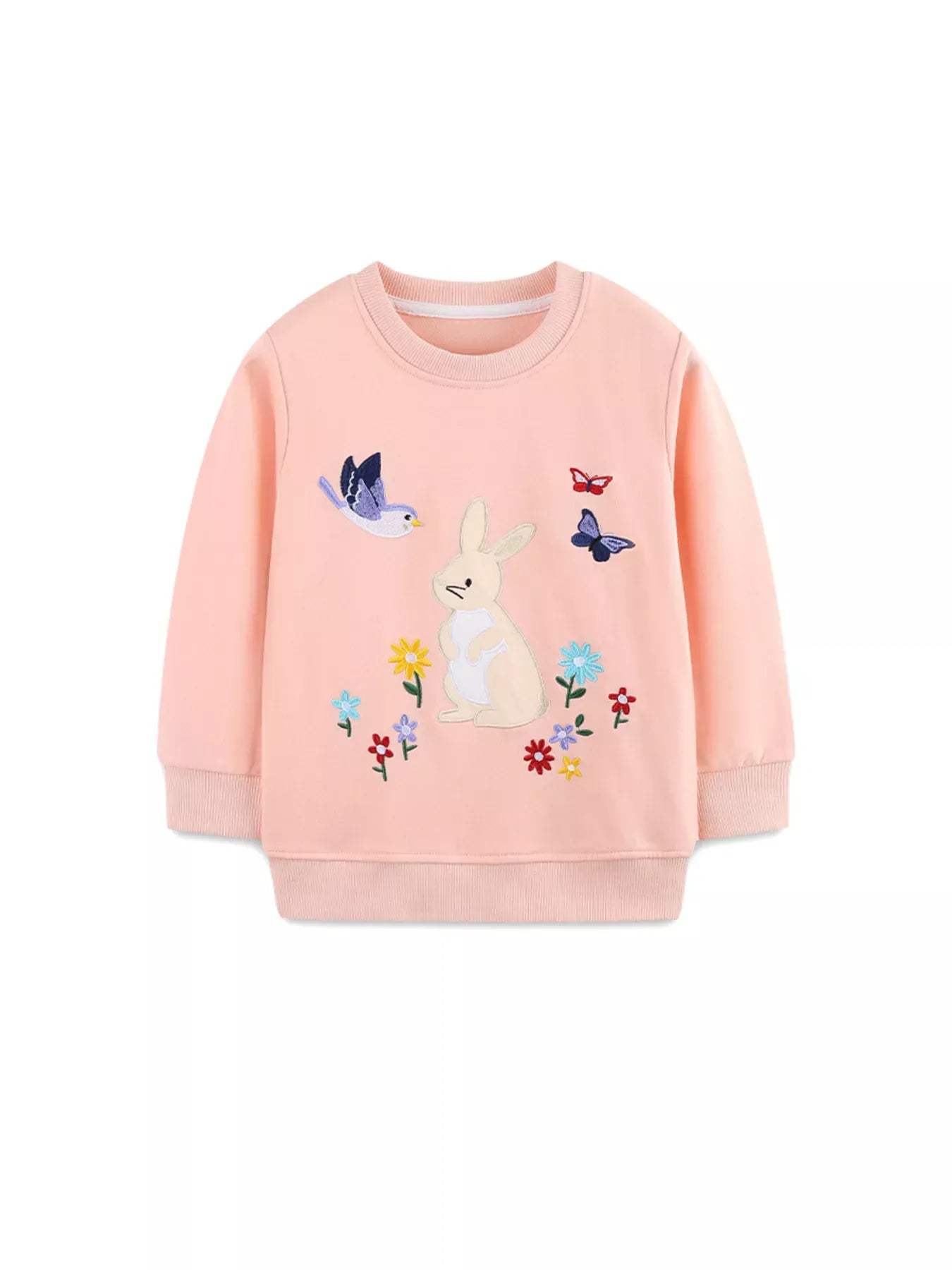Trendsi Children's Cute Bunny Embroidered Round Neck Sweatshirt