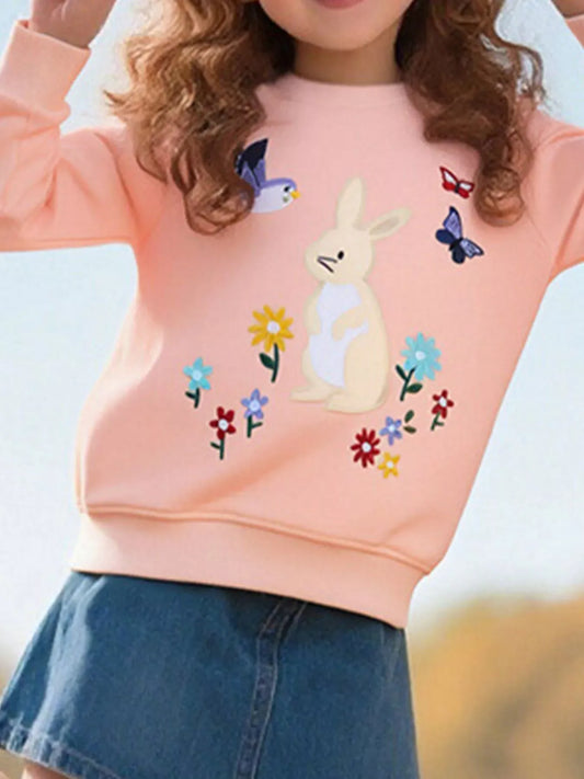Trendsi Children's Cute Bunny Embroidered Round Neck Sweatshirt