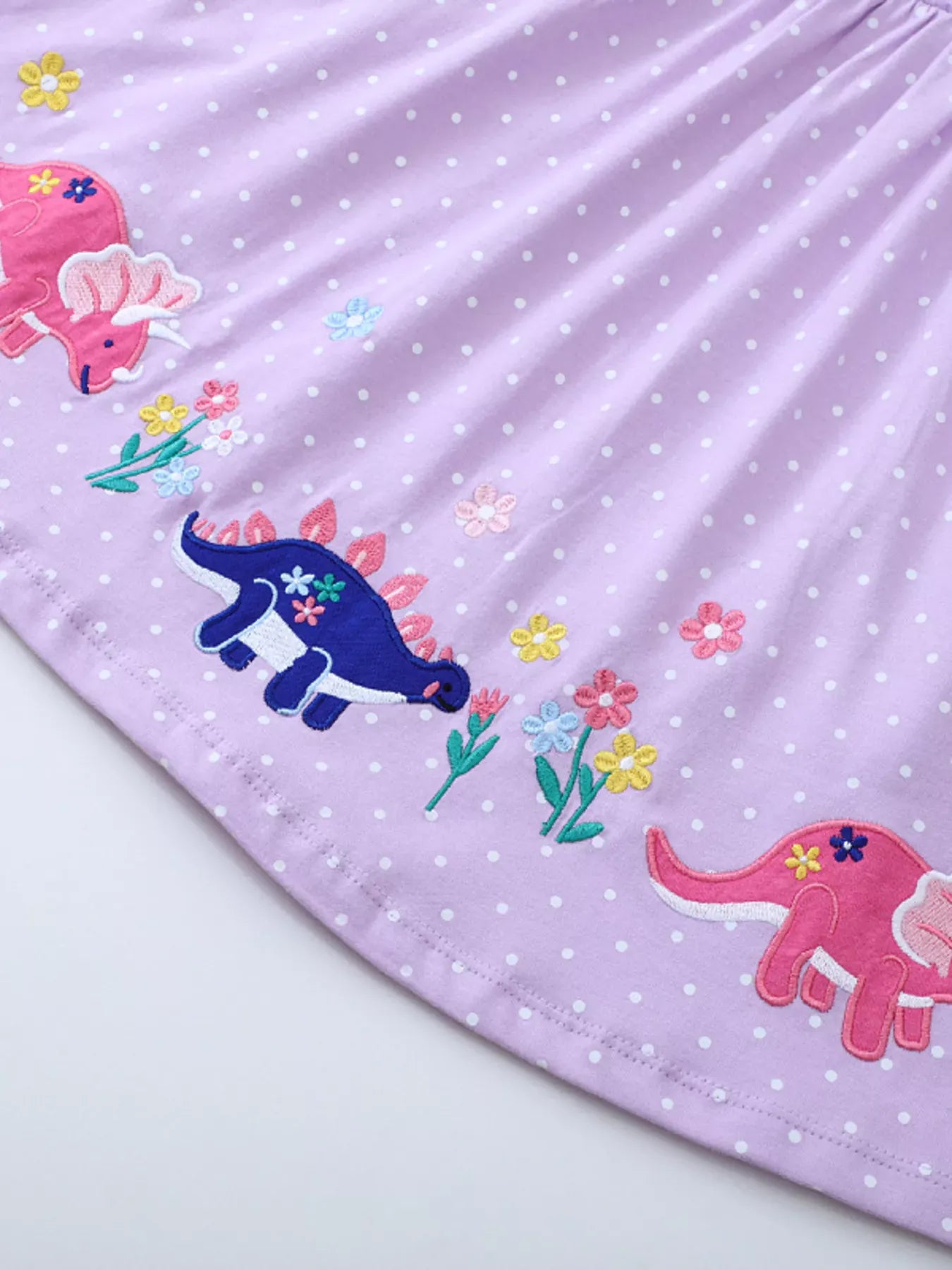 Trendsi Children's Dinosaur Embroidered Polka Dot Dress
