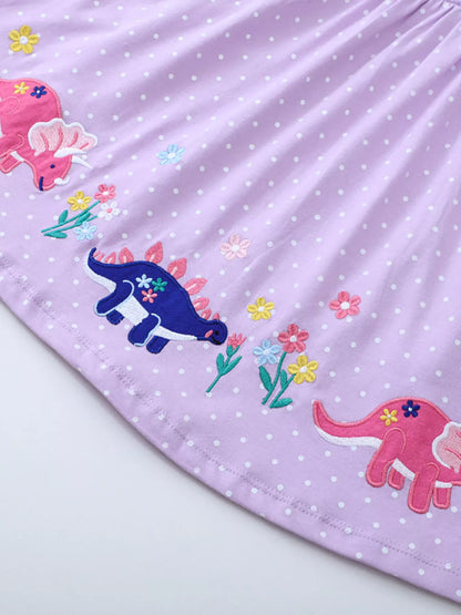 Trendsi Children's Dinosaur Embroidered Polka Dot Dress