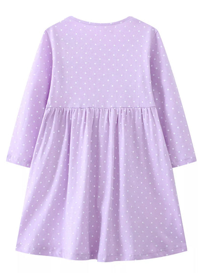 Trendsi Children's Dinosaur Embroidered Polka Dot Dress