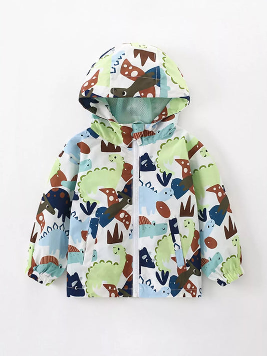 Trendsi Children's Dinosaur Print Hooded Lightweight Jacket