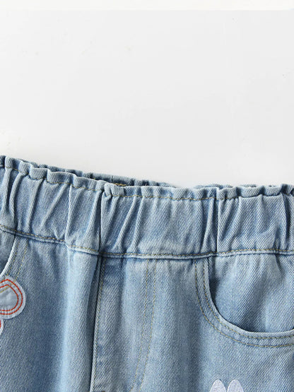 Trendsi Children's Embroidered Cartoon Pattern Elastic Waist Jeans