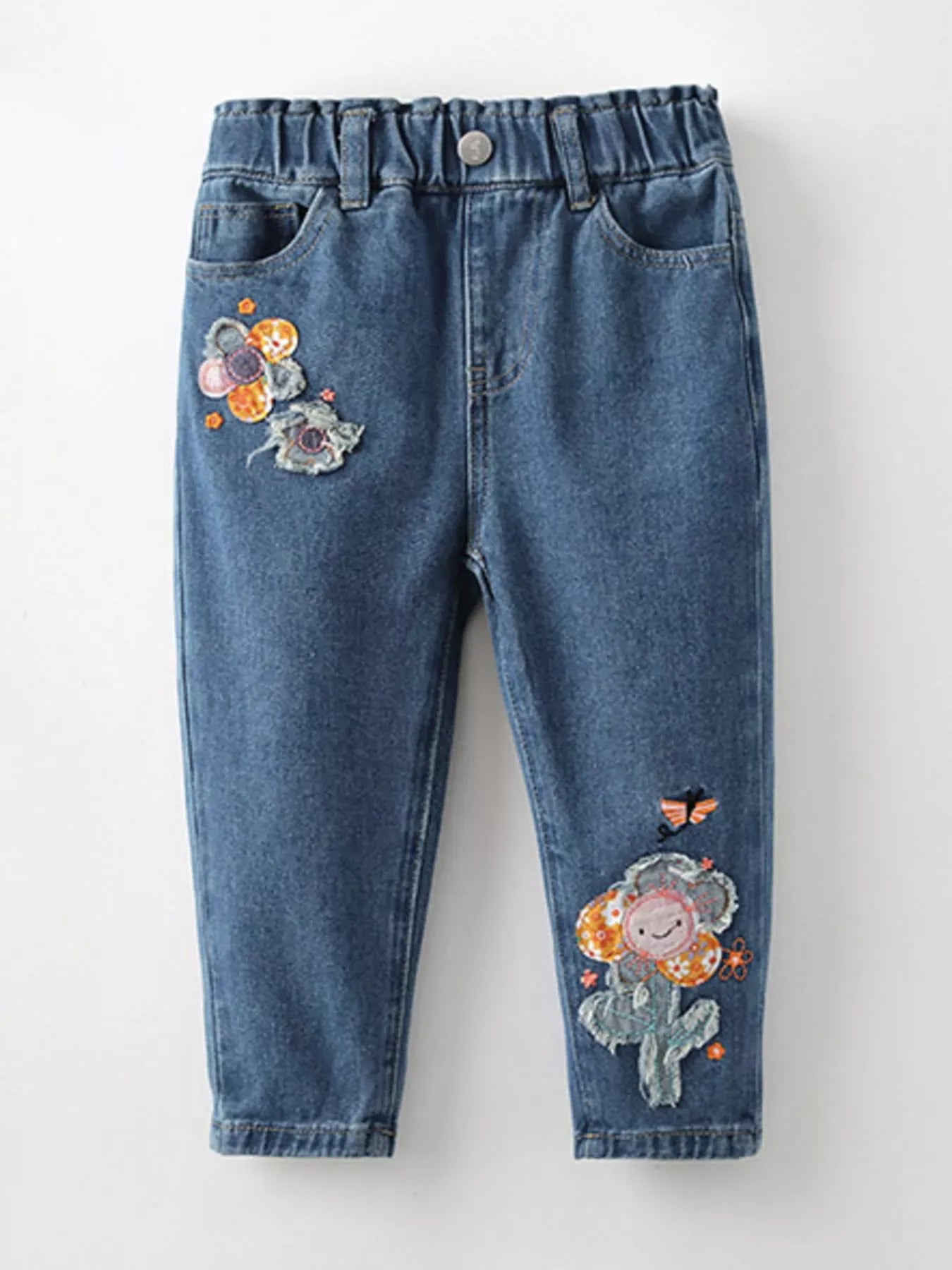 Trendsi Children's Floral Applique Elastic Waist Jeans