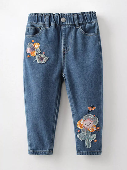 Trendsi Children's Floral Applique Elastic Waist Jeans