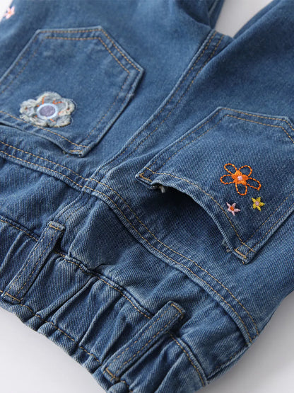 Trendsi Children's Floral Applique Elastic Waist Jeans