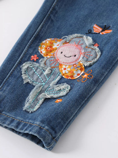 Trendsi Children's Floral Applique Elastic Waist Jeans