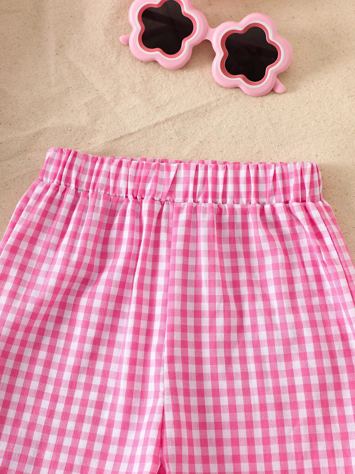 Trendsi Children's Floral Applique Gingham Cami Top & Shorts Set