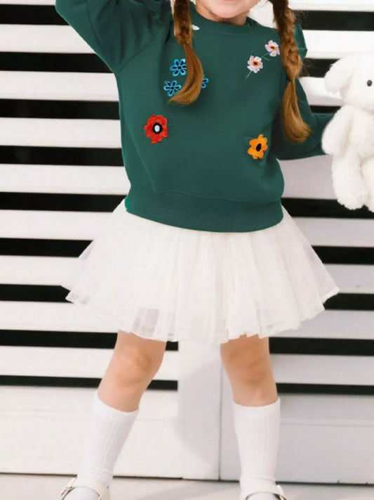 Trendsi Children's Floral Embroidered Crew Neck Sweatshirt