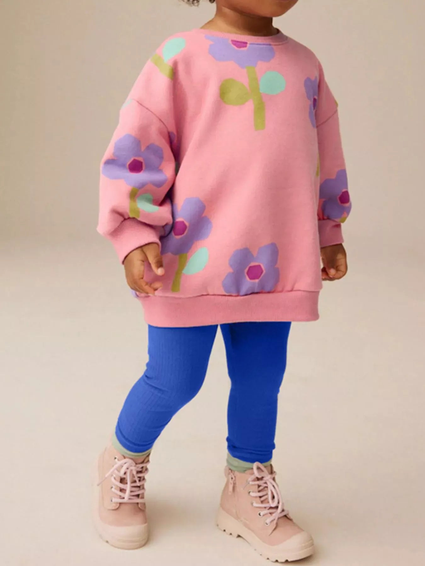 Trendsi Children's Floral Print Sweatshirt and Pants Set