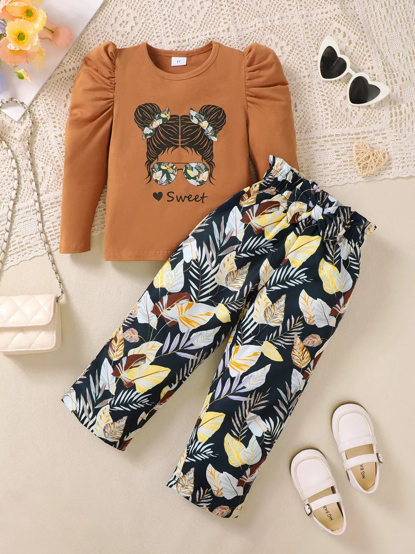 Trendsi Children's Graphic Top & Floral Pants Set