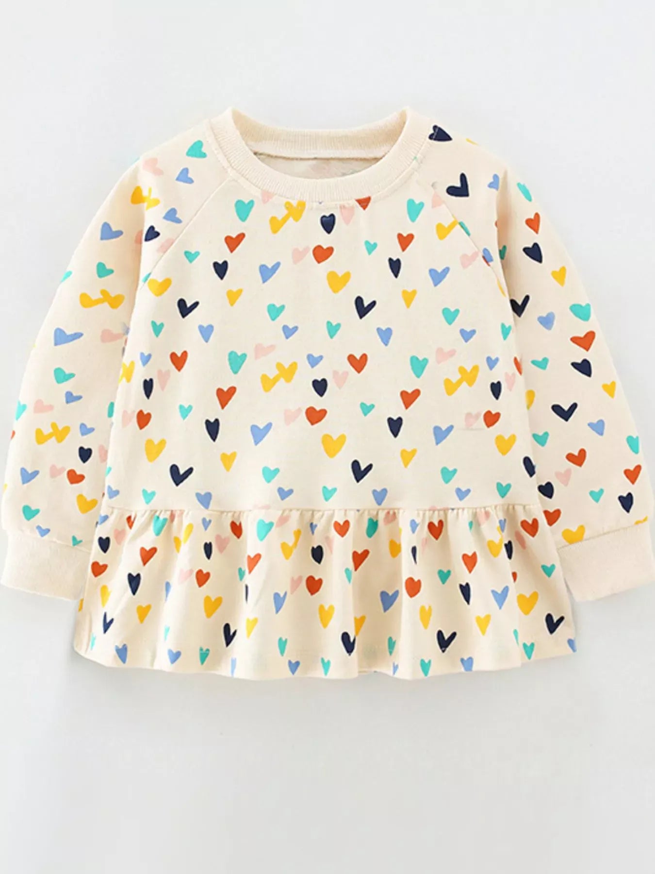 Trendsi Children's Heart Print Ruffle Hem Long Sleeve Top